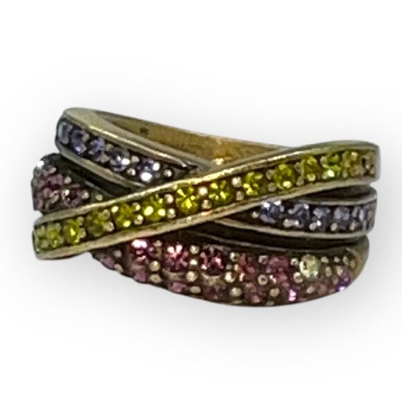 Heidi Daus Ring Vintage Classic Kiss Pink Purple Green Pave Crystal Encrusted - Picture 5 of 8